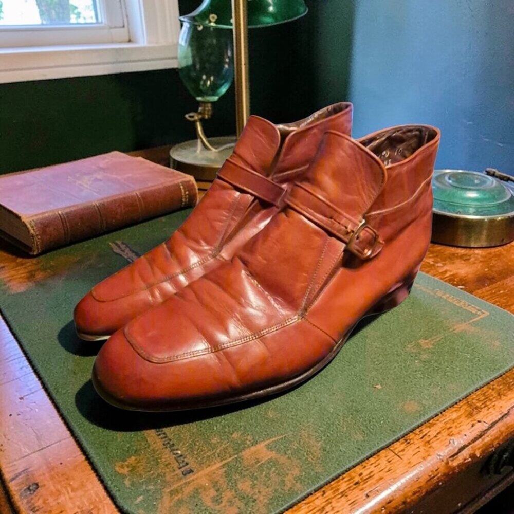 Vintage Florsheim Imperial Monk Strap Shoes 9.5C Brown Leather Made USA 31090